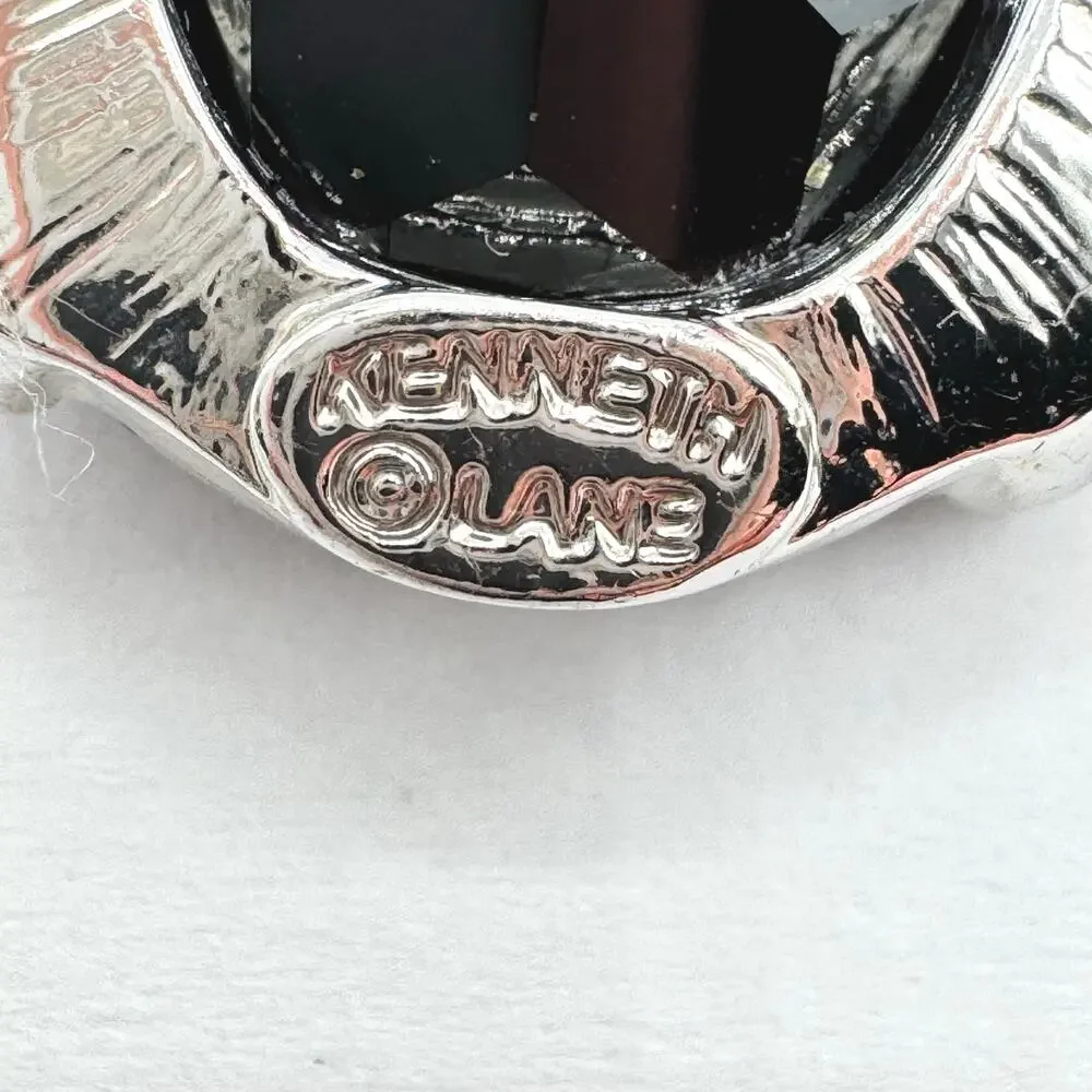 Kenneth Jay Lane Black Crystal Teardrop Earrings Silver Tone Signed Glam Gala - Picture 4 of 7